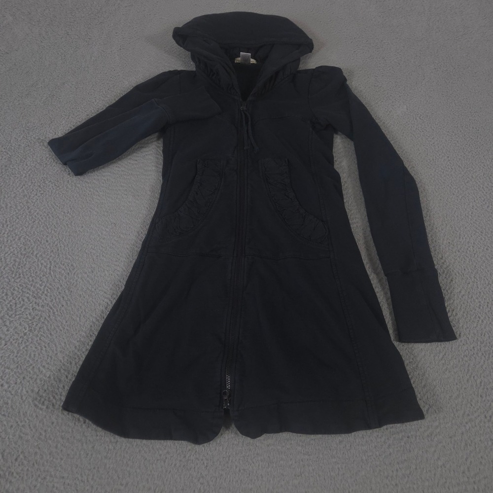 Prairie Underground Hoodie‎ Womens Small Black Long Cloak Organic Cotton Ruffle